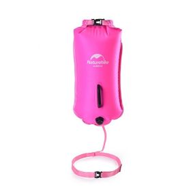 Naturehike Inflatable Swimming Buoy Waterproof 28L Storage Dry Bag Adjustable Belt Flotation Bag Dual Airbag Swim Drifting Float (Color: PINK)