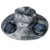 Outdoor Wide Brim Sun Hat With 2 Rechargeable Fans Solar Powered 3 Wind Speeds UPF50+ Breathable Waterproof Nylon Mesh Outdoor Hat For Hiking Camping